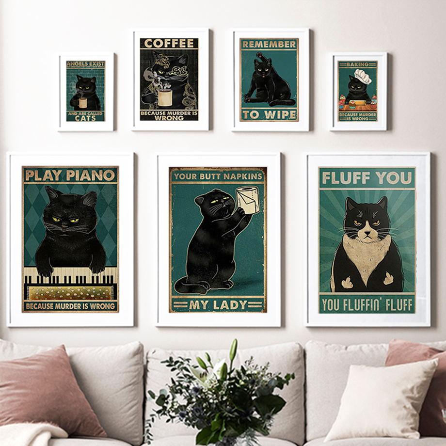 Vintage Coffee Toilet Paper Cat Bar Club Posters And Pints Nordic Wall Art Canvas Painting Abstract Pictures For Bathroom Decor