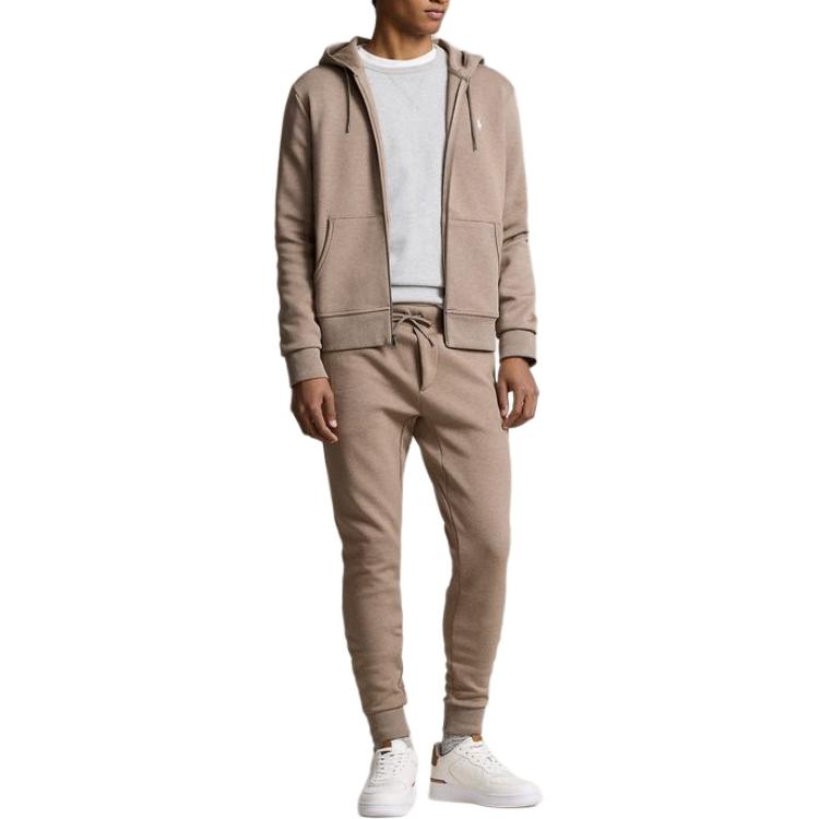 Polo Ralph Lauren Ss24 Jednobarevná mikina s kapucí na zip s výšivkou loga Dlouhý rukáv Pánské mikiny Tmavě šedohnědá MNPOKNI16823458-200