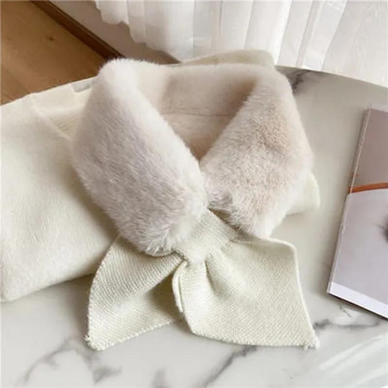 Women Winter Faux Fur Collar Scarf Elegant Soft Fluffy Thick Knitted Neck Warmers for Cold Weather