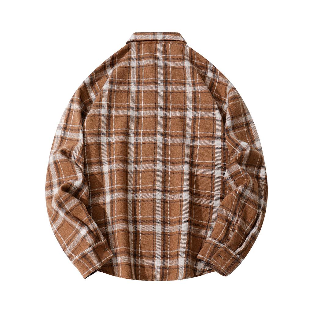 Autumn Men'S Abraded Thickened Plaid Long Sleeve Shirt Men'S Casual Loose Shirt Jacket