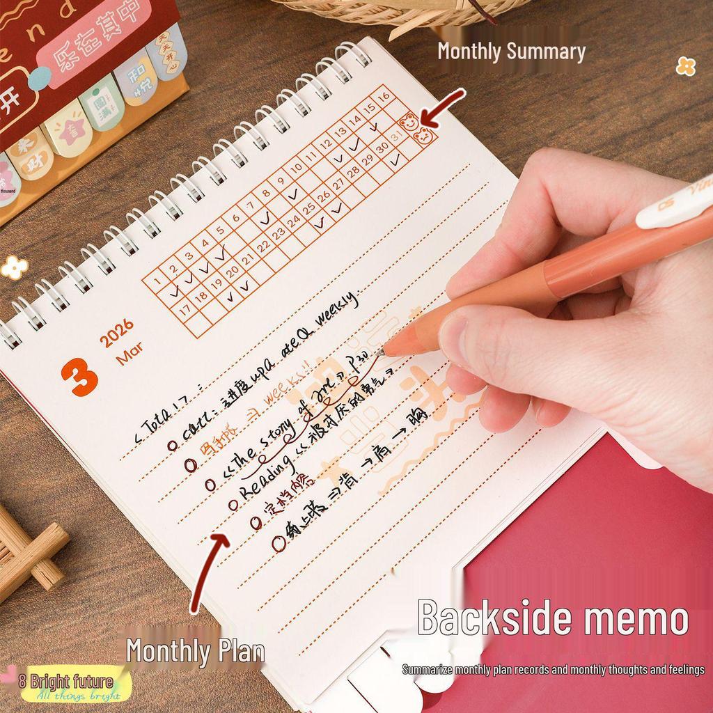 2026 Cartoon Desk Calendar: Cute Creative Desk Ornament with Index for Self-Discipline Check-in - Enterprise Special Edition