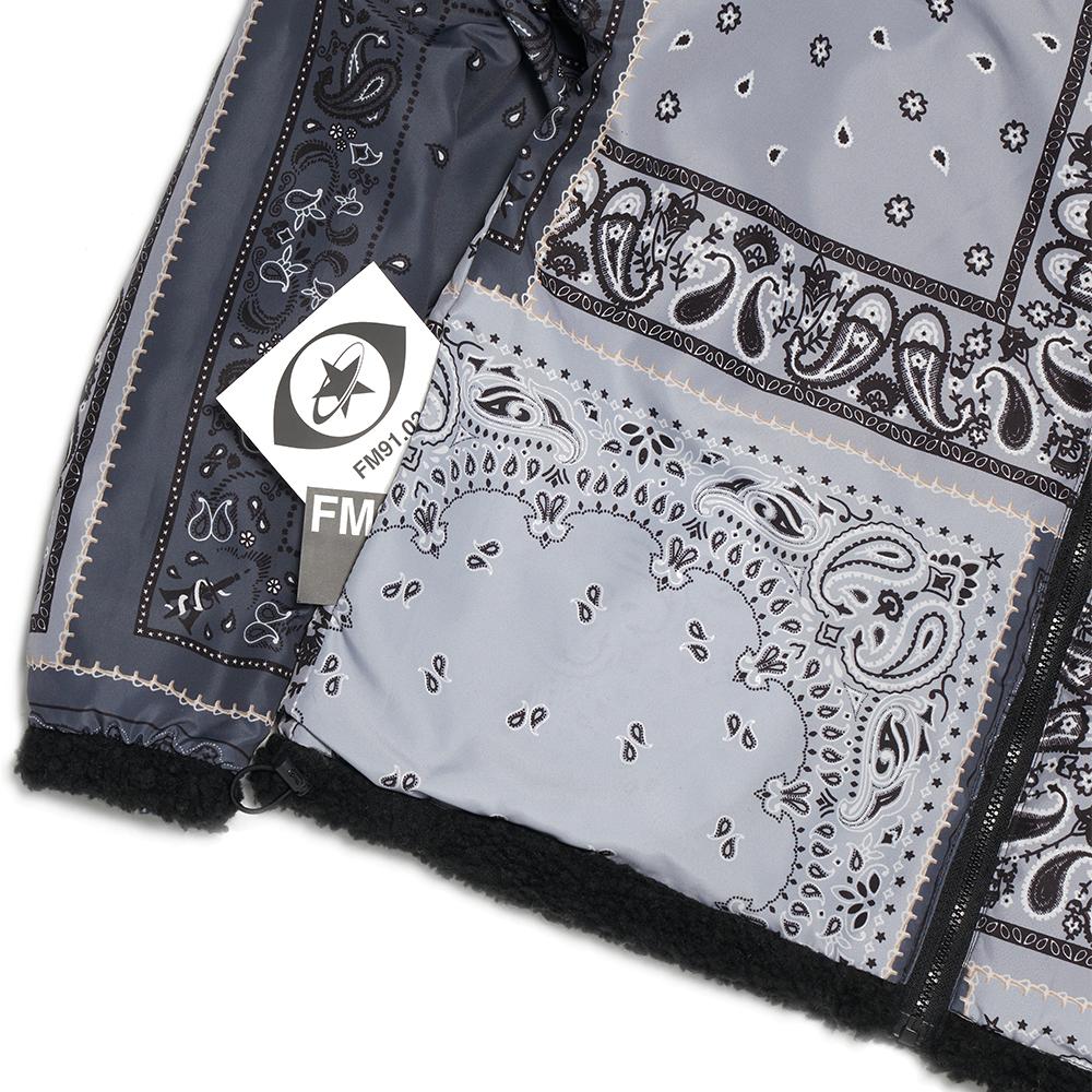 Fm91.02 Teddy Bear & Paisley Reversible Jacket Black