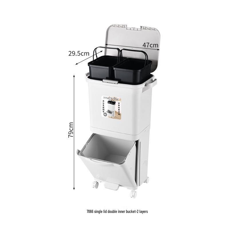 2026 Large-Capacity Kitchen Trash Can with Lid, Double Layer for Dry & Wet Waste Separation