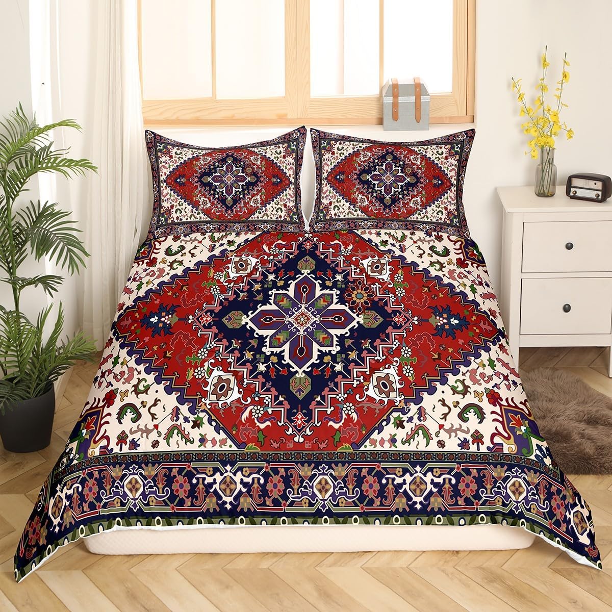

Bohemian Duvet Cover Queen King Size Bedding Geometric Tribal Ethnic Bedroom Colorful Abstract Quilt Cover For Adults 3 Pcs EU Single(135x200cm)