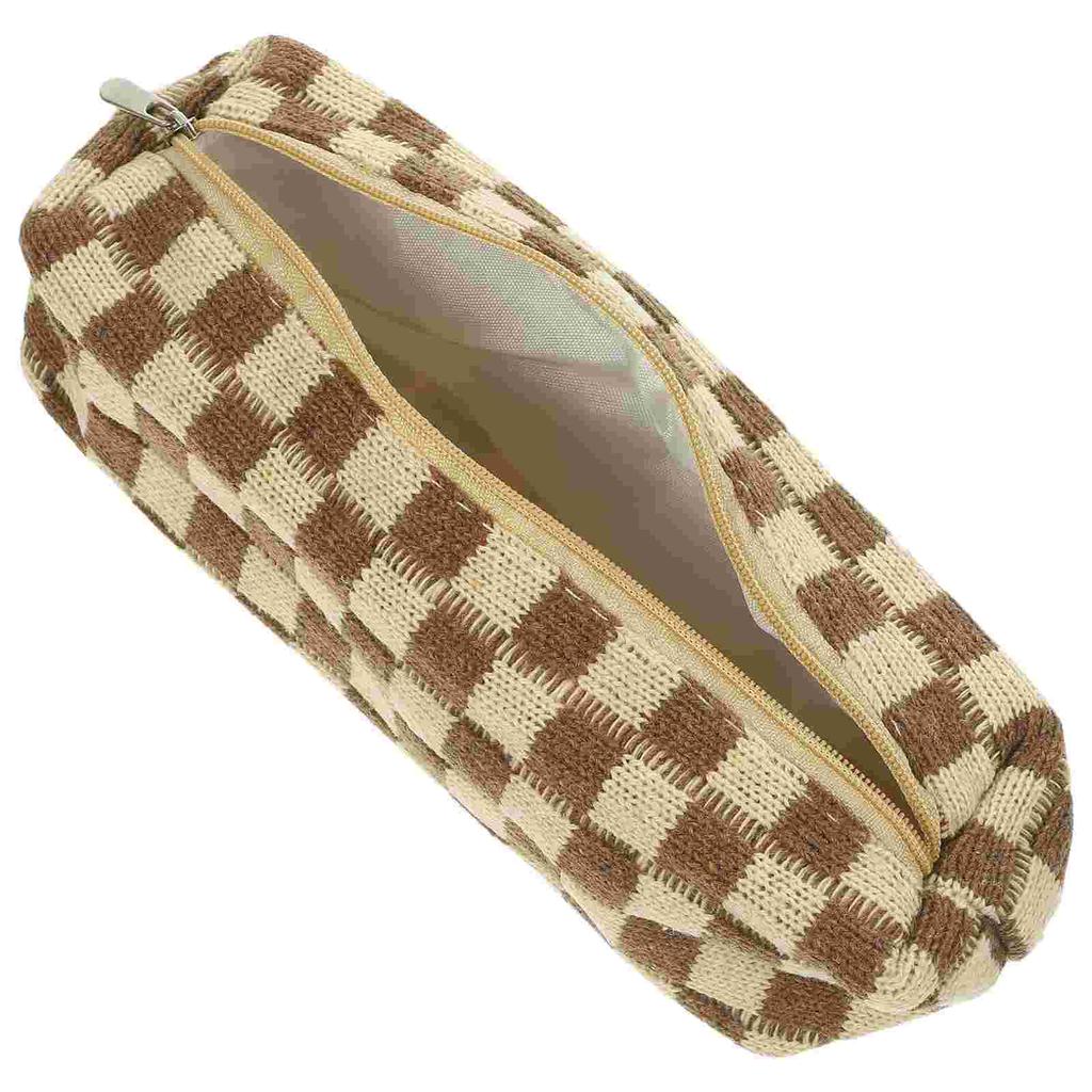  Checkerboard Pencil Case Handheld Bag Large Capacity Organizer Coffee Holder Pouch Polyester Color