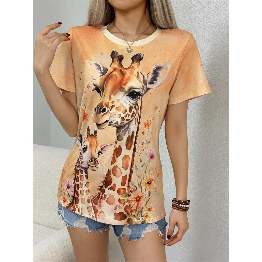New Women's T Shirt Summer Short Sleeve Abstract Face Printed Round Neck Loose Short Sleeve Oversized Y2K Streetwear
