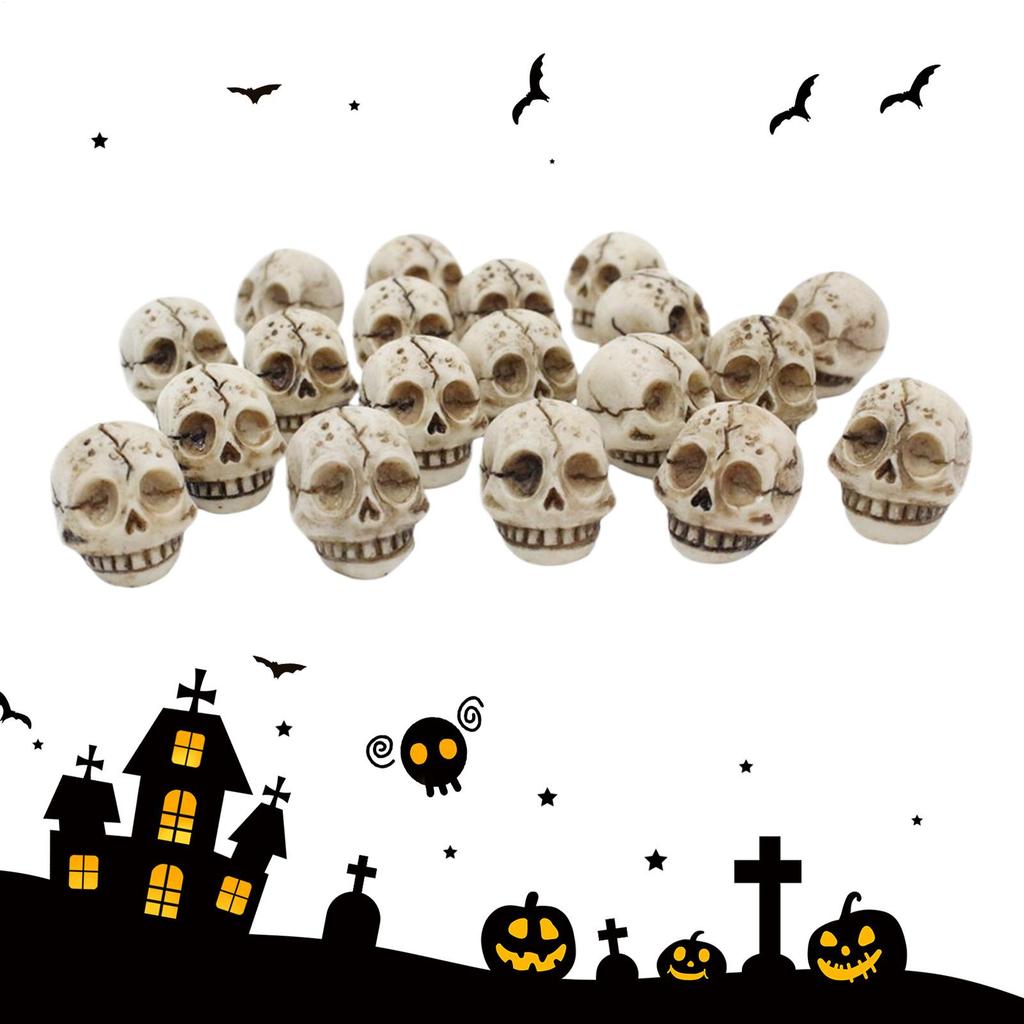 20Pcs Mini Skull Heads Mini Skull Halloween Figurines Halloween Gothic Skull Sculptures Prank Toys Halloween Decorations