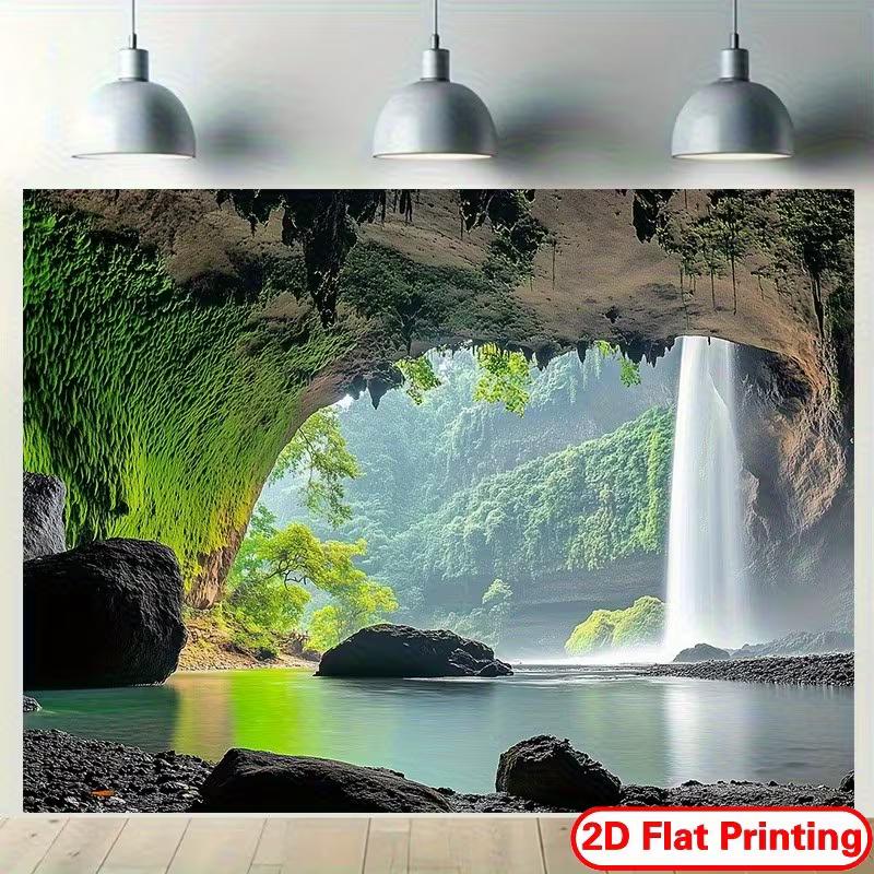 2D Tropical Cave Waterfall Tapestry Nature Landscape Backdrop Cloth for Living Room