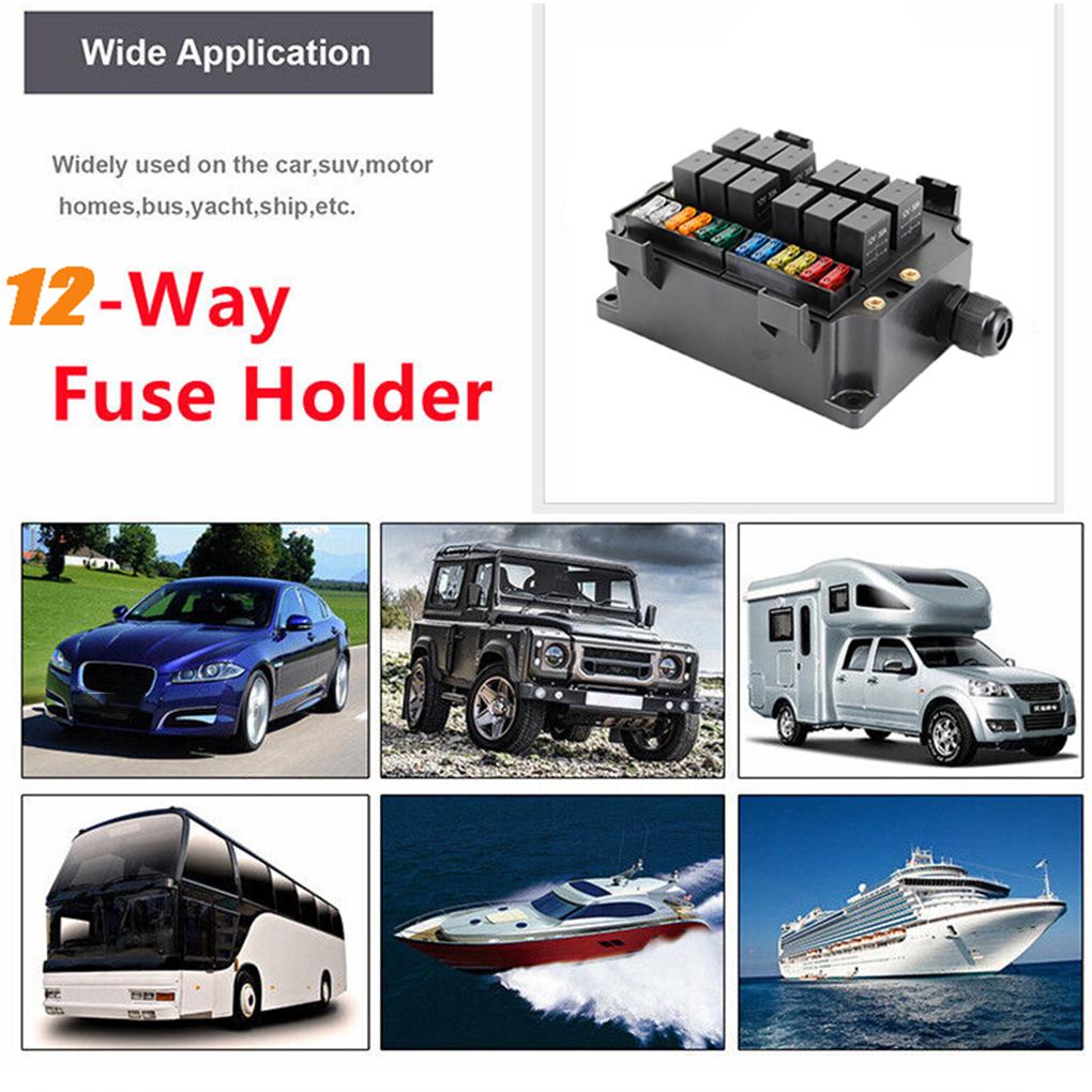 Universal Car Marine 12-Way Relay12 Blade Fuses Holder 12-Way Relay12 Blade Fuses Holder