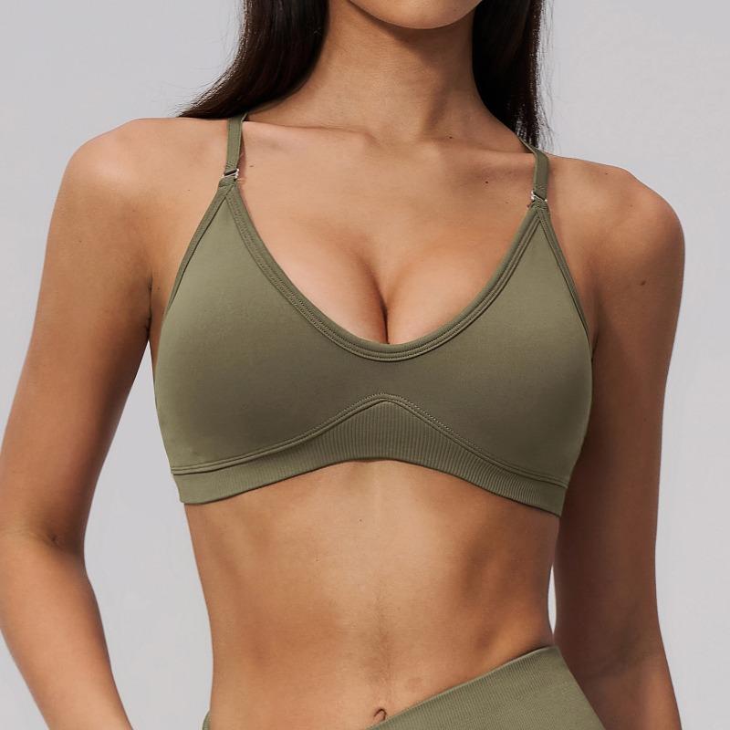 Threaded Sports Bra Neck Separate Shoulder Strap Cross Back Running Casual Sports Yoga Bra Women