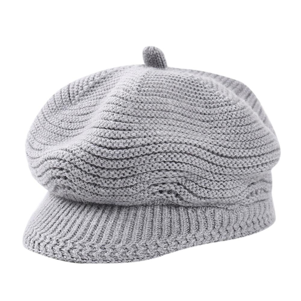 Women Knitted Cap Peaked Octagonal Beret Cap Fashionable Winter Autumn Hat