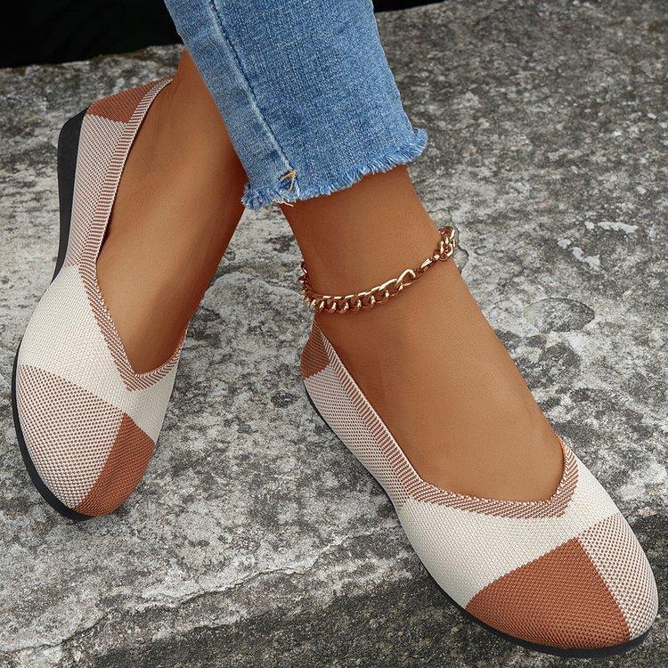 Flat Bottom Fly-woven Single Shoes Women's Color Matching Light Mouth Round Head Lazy Shoes