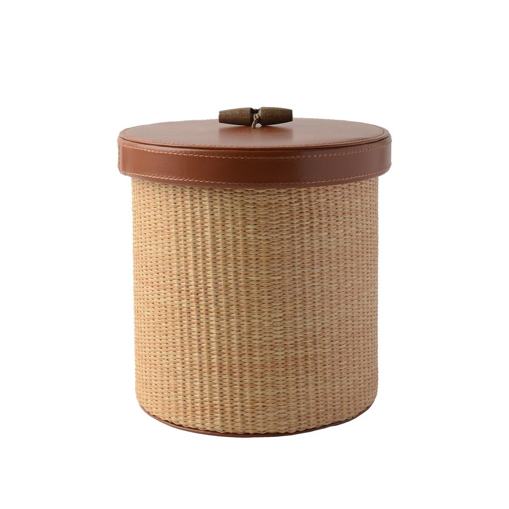 French Retro Style Woven Leather Tissue Box, Natural Seagrass & Wood Home Decor, Living Room Bedside Tabletop Napkin Holder