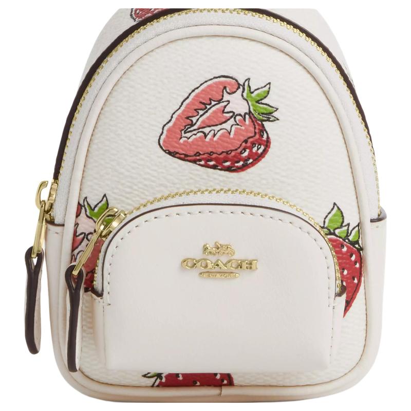 COACH 8 Brand Logo Strawberry Print Coated Canvas and Leather Bag Surroundings Mini Women’s White White