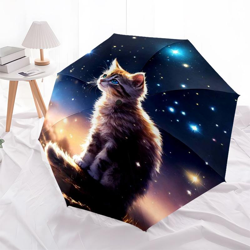 

1pc Starry Night Kitten Outdoor Umbrella - Automatic Opening/Closing, Portable 3-Fold Design, 8-Bone Iron Frame, Perfect Gift for Fans and Travelers.L