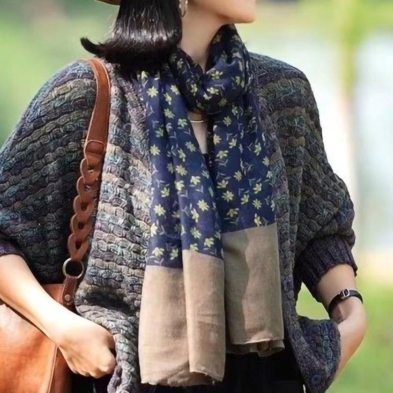 Silk Scarf Long Strip High-End Feel Women's New High-End Feel Versatile Retro Elegant Stylish Ethnic Style Floral Patchwork Scarf
