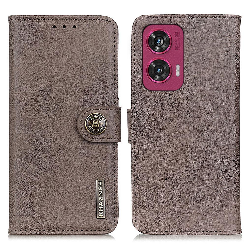 

KHAZNEH For Motorola Edge 50 Fusion 5G Magnetic Phone Case Scratch-Proof Cowhide Texture Cover Khaki