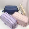 Double Layers Pencil Bag Large Capacity Pencil Case Pen Case Solid Color Pen Bag Pencil Organisers