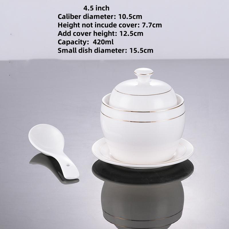 White Ceramic with Lid Steamed Egg Soup Bowl Rice Dessert Bowl Hotel Restaurant Bird's Nest Small Tonic Soup Cup Cooking Pot Set