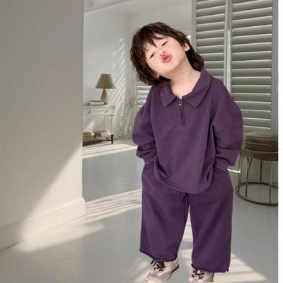Korean Style Boys' Long Sleeve Polo Shirt and Hoodie Set Children's Casual Sports Sweatpants Two-Piece Set for Spring and Autumn