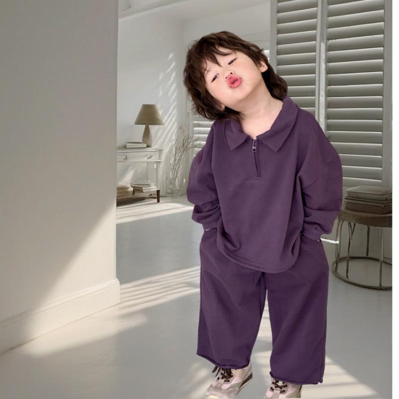 Korean Style Boys' Long Sleeve Polo Shirt and Hoodie Set Children's Casual Sports Sweatpants Two-Piece Set for Spring and Autumn