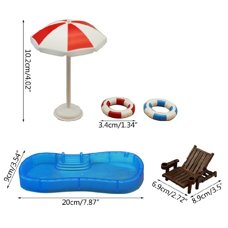 5Pcs Doll-House Miniature Swimming Pool Beach Chair Model Set Dollhouse Accessoy
