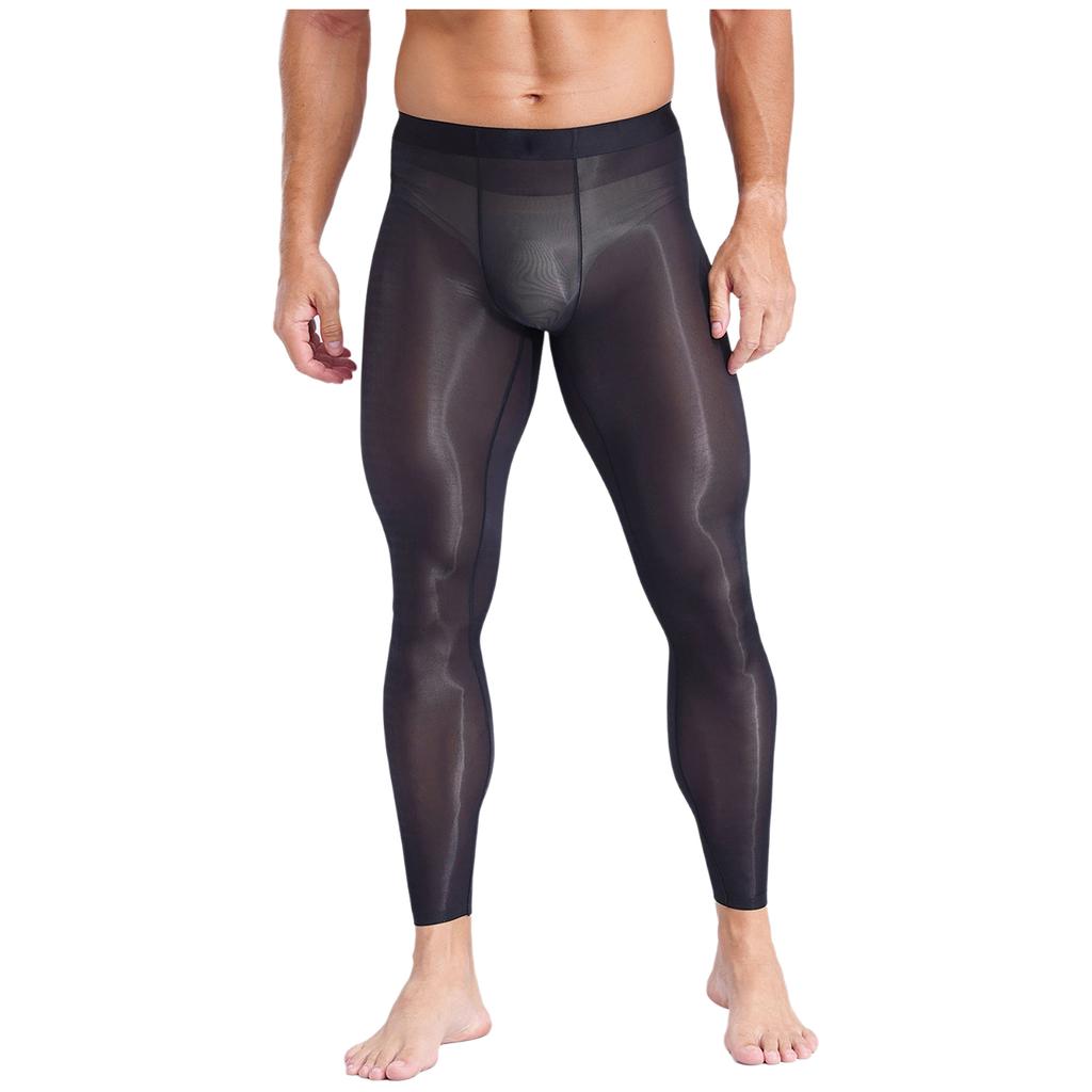 Męskie jedwabiste legginsy do jogi z lodowym efektem Elastyczny pas Ultra cienkie z wyprofilowaną kieszonką Prześwitujące rozciągliwe spodnie