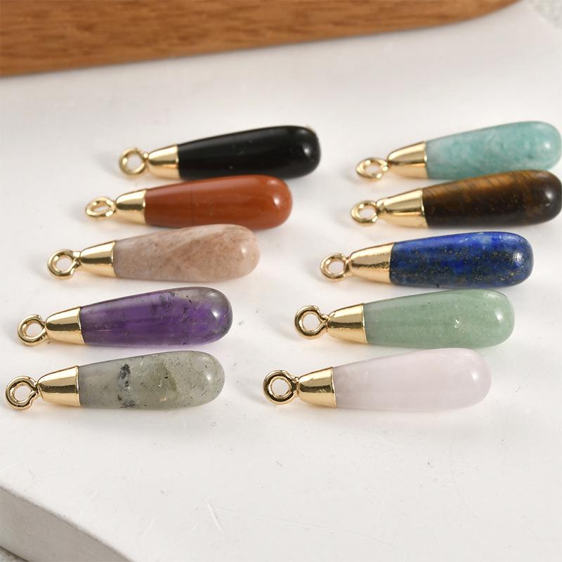 Gold-Plated Amethyst Rose Quartz Tiger's Eye Teardrop Pendant Earrings Necklace Accessory