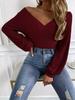 2026 Autumn/Winter Women's Solid Color Ribbed Long Sleeve V-neck Casual Top