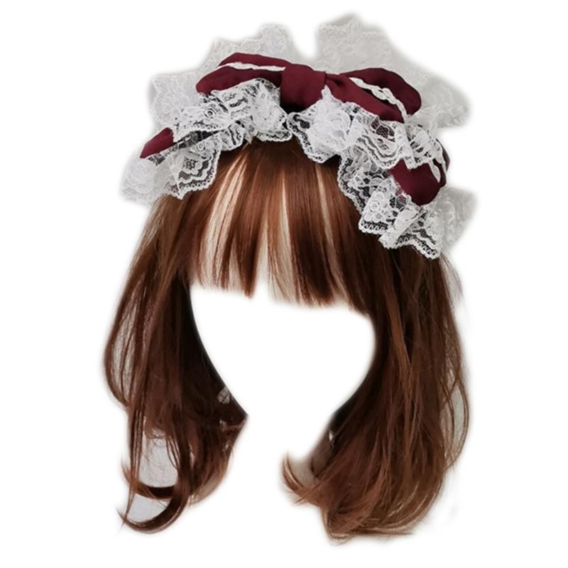 Lovely Sweet Hairband Maid Cosplay Headband Lolita Ruffled Lace Headwear Handmade Double Layer Bowknot Hair Accessory