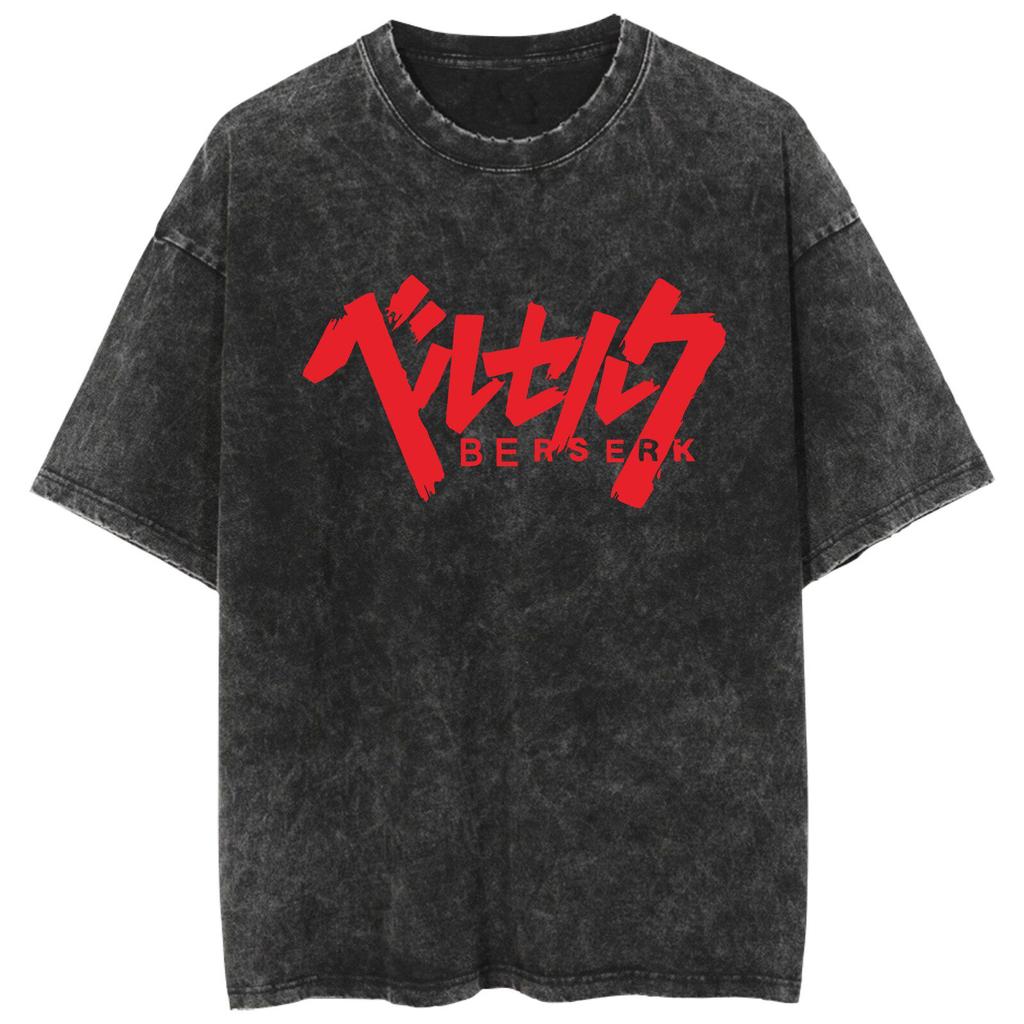 Fit Summer Berserk Stained Leather Washed Vintage Short Sleeve Tshirt Warrior Shirt Retro High Street Loose Cotton Top