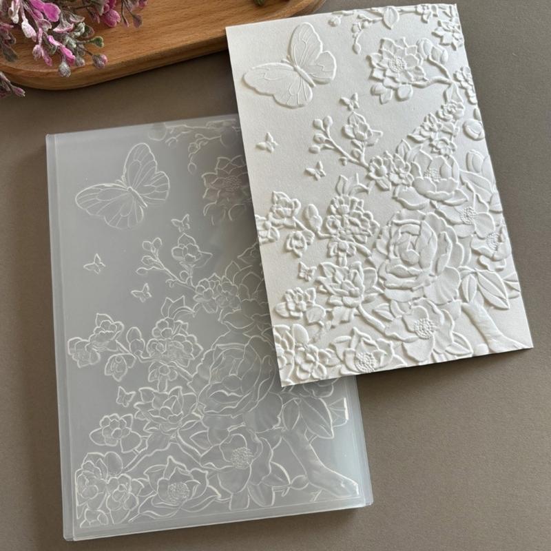 Schmetterlingsblumen-Textur-Prägevorlage für Scrapbooking und Kartenherstellung ABS-Kunststoff-Prägeordner für Notizbücher und Umschläge