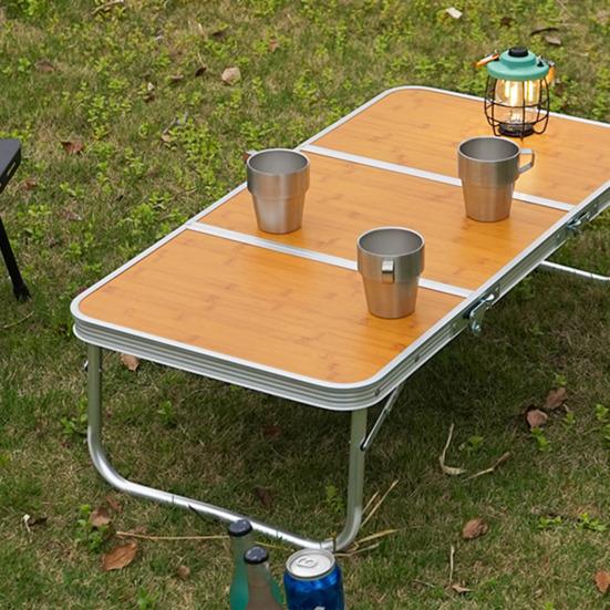 Picknick im Freien Klapptisch Leichte Heavy Duty Aluminium Rahmen Bambus Top Camping Wandern