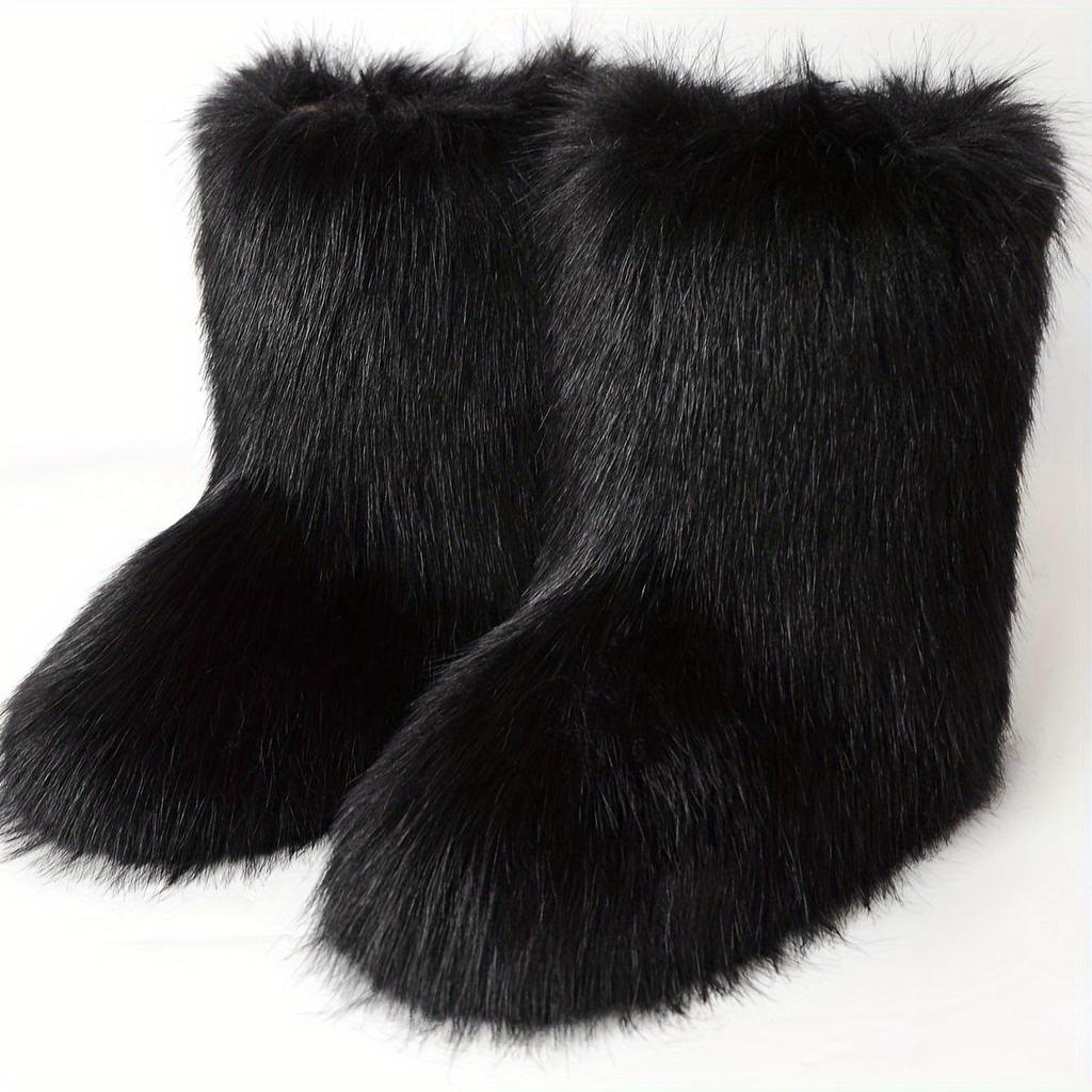 European & American Style Faux Fur Mid-Calf Snow Boots - Warm, Cold-Resistant, Plus Size for Autumn & Winter