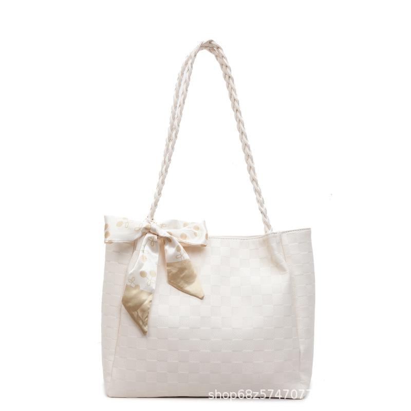 2025 Summer New Fashion Silk Scarf Portable Shoulder Large Capacity Tote Bag Women's Bag Simple Texture Armpit Bag