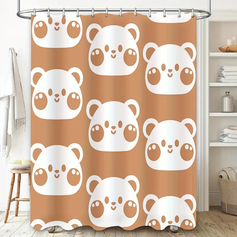 Cute Cartoon Panda Design Shower Curtains Set for Bathroom Decor Waterproof Fabric Shower Panels in Orange White Colorful