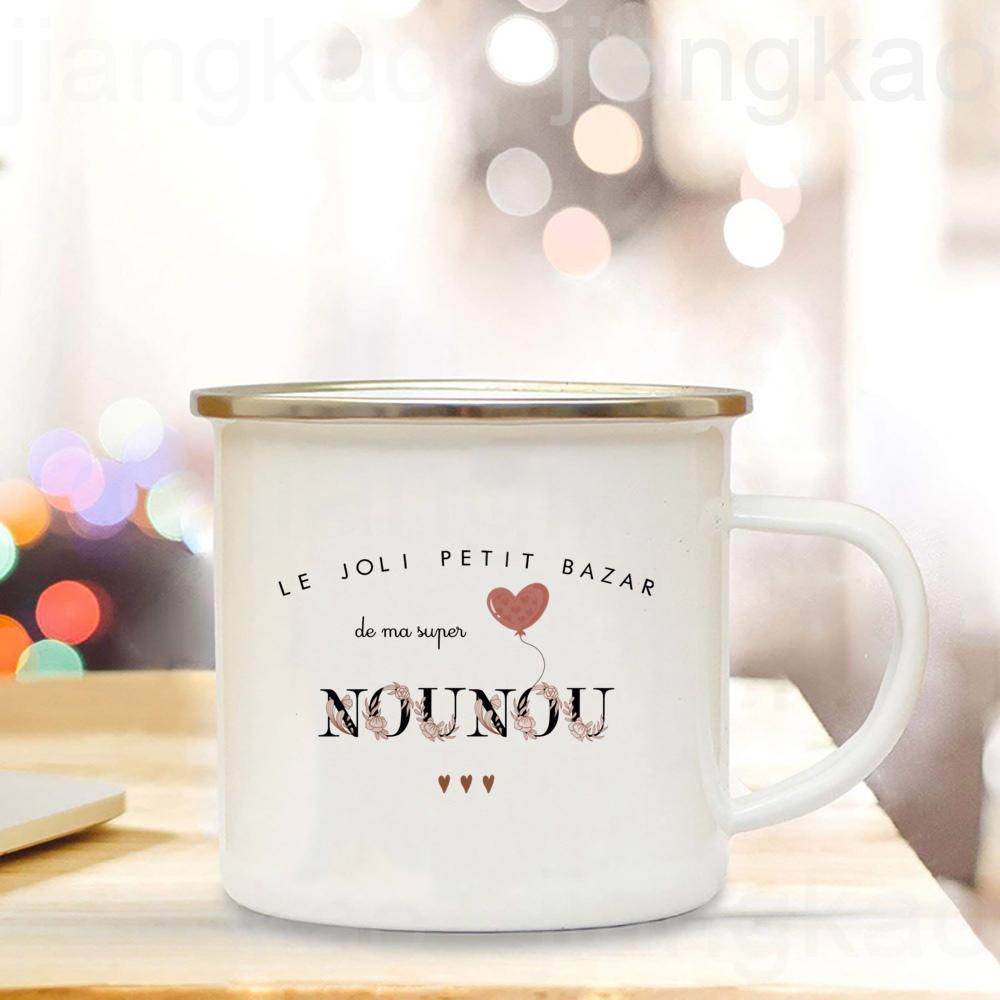 Thank You for Pampering Me Nanny Printed Mugs Creative Coffee Cups Drinks Water Cup Enamel Mug Handle Drinkware Gift for Nounou