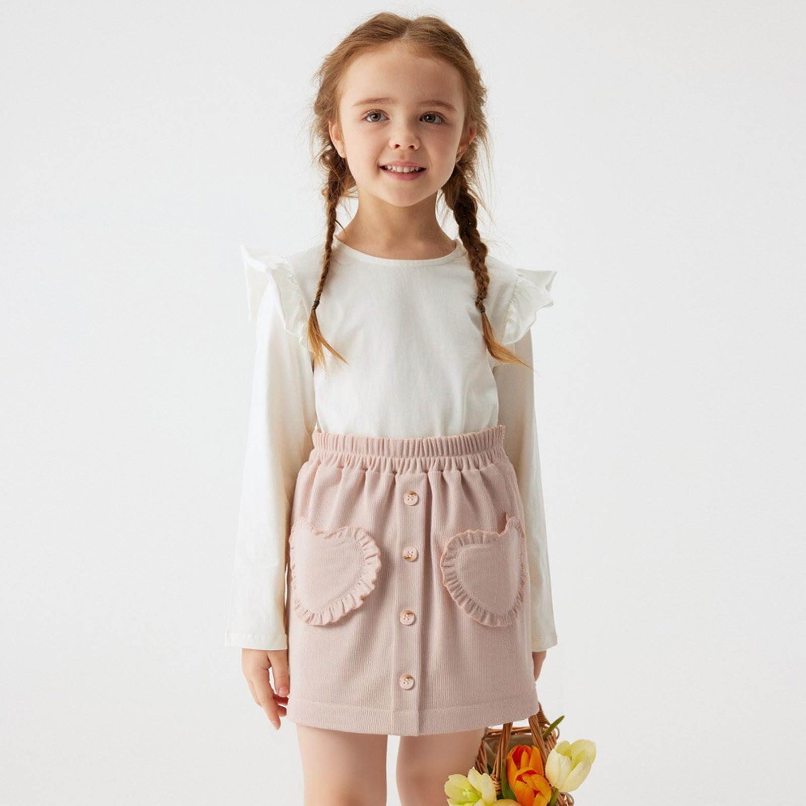 

Юбка для девочек с вышивкой - однотонная летняя юбка принцессы 120 бежевый