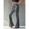 Women's High Waist Velvet Ribbed Flare Pants Slim Fit Solid Color Micro Bell Bottom Long Trousers