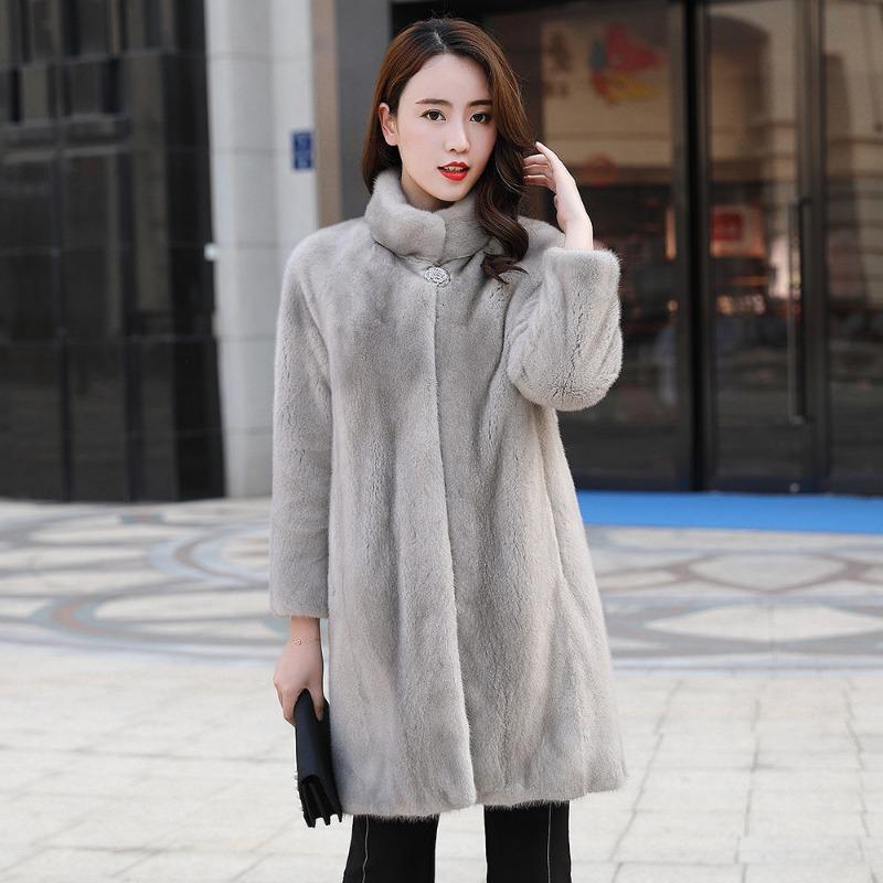 Imitation mink coat women's imitation fur coat new imitation mink velvet medium and long stand-up collar imitation fur coat