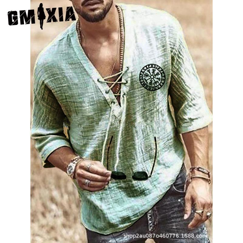 

GMXIA Хлопковая футболка с коротким рукавом Мужская модная свободная футболка с рукавом до локтя с принтом Сочувственная футболка XXXL зелёный