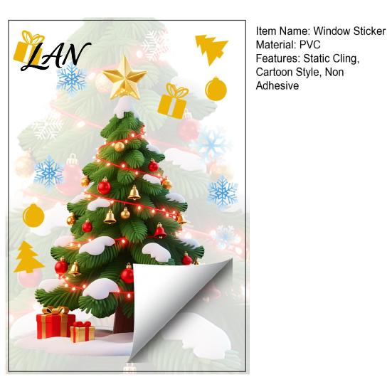Seasonal Home Ornament Christmas Window Cling, Santa Climbing Rope Sticker, Removable Static Cling Non Adhesive Clings PVC Tree Decal for Glass Doors