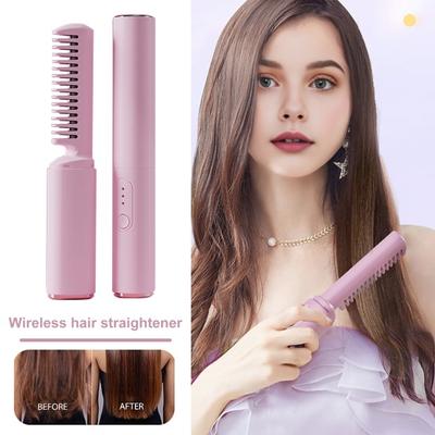 Hair Straightener Brush 3 Temperatures Fast Heating Type-C Rechargeable Cordless Negative Ions Hot Brush Electric Curly Hair Styling Comb