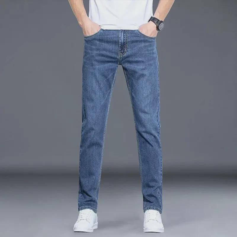 

2024 Мужские узкие прямые эластичные синие джинсы Ice Silk 34 темно-синий