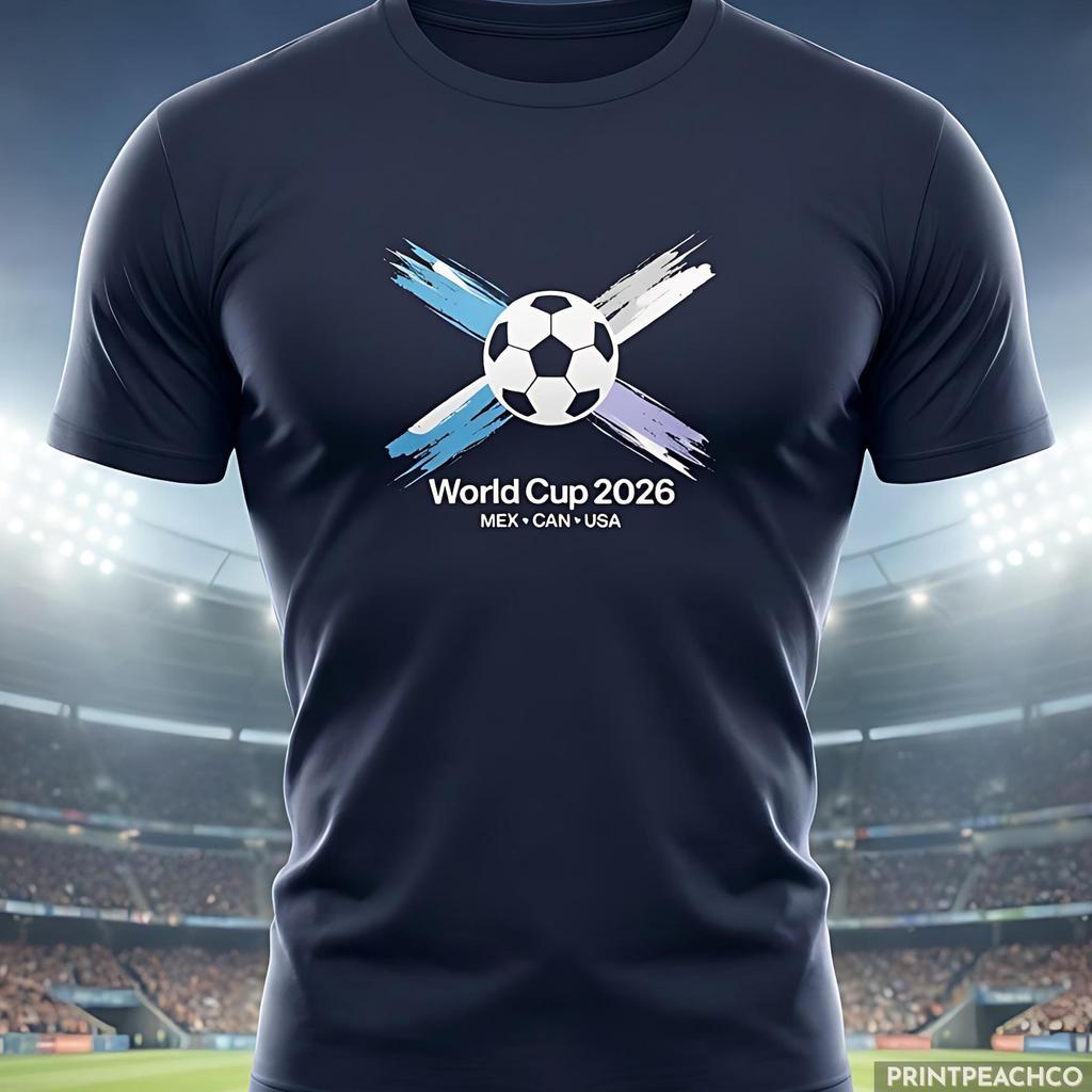 Scotland World Cup 2026 Football T-Shirt, Saltire Brushstroke Soccer Tee, MEX CAN USA Footy Top, Tournament Supporter Scottish Fan Shirt