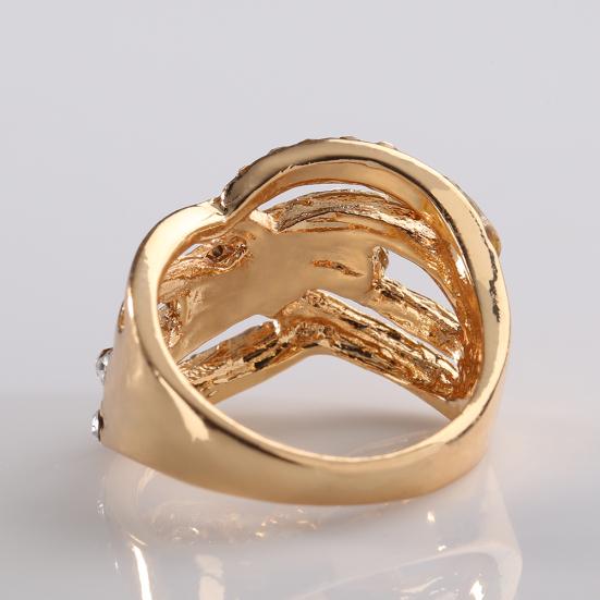 Luxury 9K Gold Plated Alloy Finger Band Rhinestone Inlaid Ring Jewelry Gift