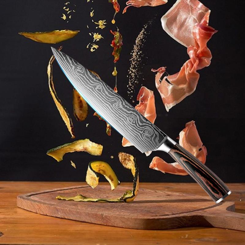 Women's Kitchen Knives - 3-piece Set of Damascus Steel Japanese Chef's Knife Stainless Steel Kitchen Knife Meat Cleaver