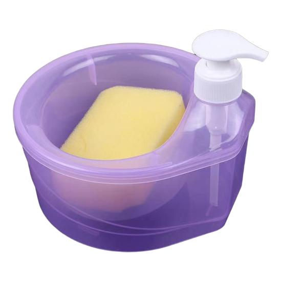 

Kitchen Soap Dispenser with Quick-Drying Sponge Holder Quick Drying Removable Refillable Drip Tray One-Hand Operation Anti-Slip Base Sink Organizer Round фиолетовый
