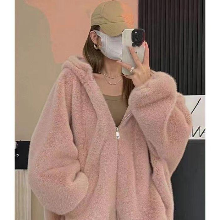 Women Faux Fur Jackets Hooded Coat Thick Warm Fluffy Shaggy Outerwear Hoodie Overcoat Female Autumn Winter Streetwear