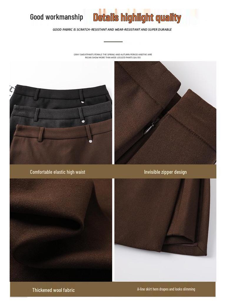 Women's High Waist Gray Wool Blend Skirt Shorts - Autumn/Winter A-line Slit Design, Slimming Hip-Hugging Fit.